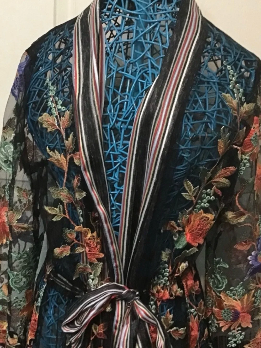 Aratta Sheer Floral Maxi Robe in Black with Multicolor Embroidery - Picture 2 of 7